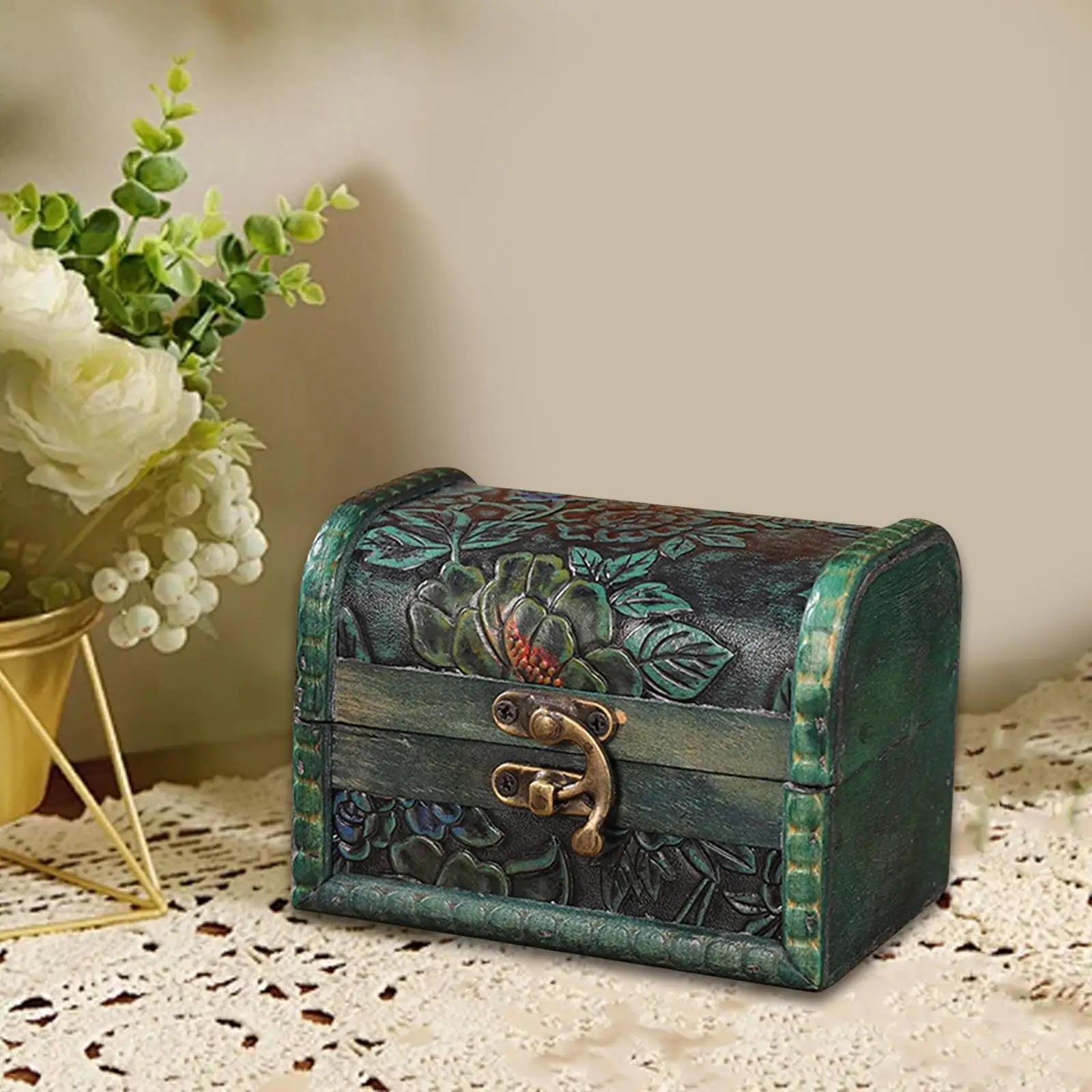Treasure Chest Trinket Box Case Decorative Storage Wooden Jewelry Organizer for Birthday Charms Rings Girl Girlfriend 251013