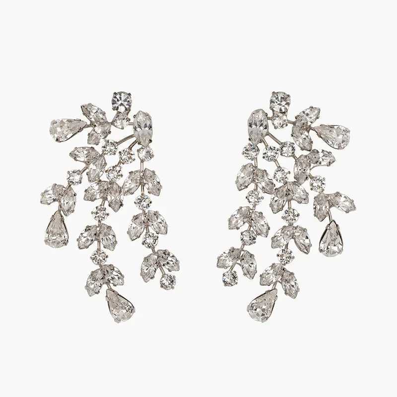 Luxury Flower ShAPe Cubic Zirconia Dangle Earrings for Women Exquisite Chandelier CZ Wedding Drop Earrings Party JewelryW251029