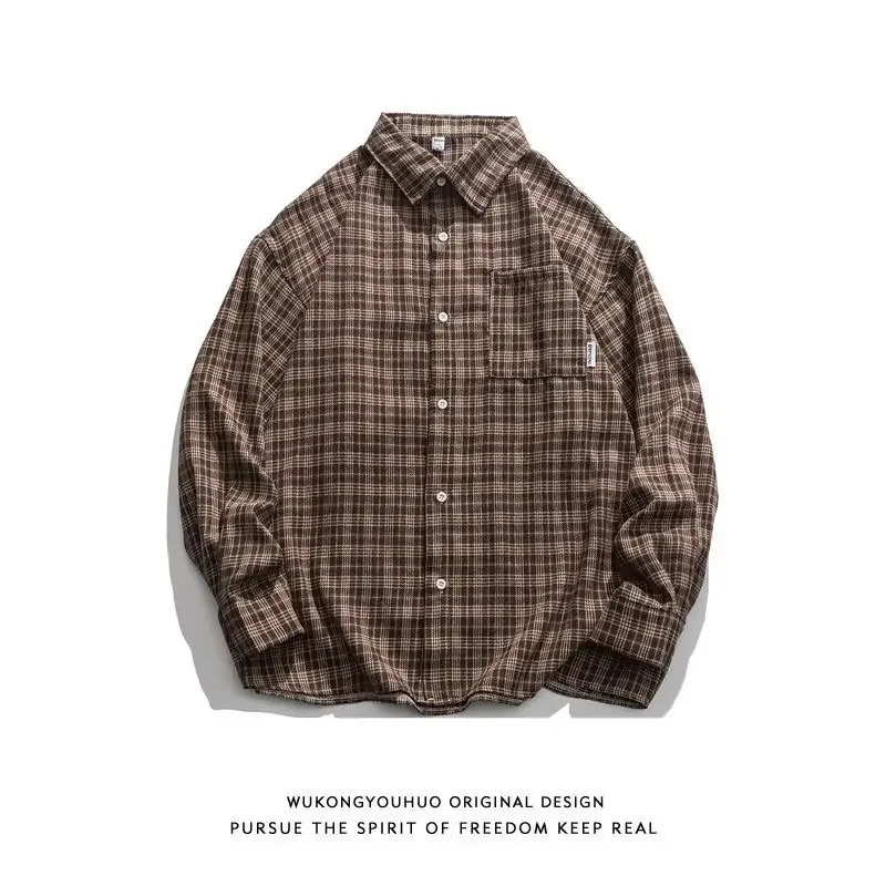 Hong Kong Style Plaid Long Sleeve Casual Shirt for Men Spring Fashionable Dapper Student Outerwear Loose Fit 251029
