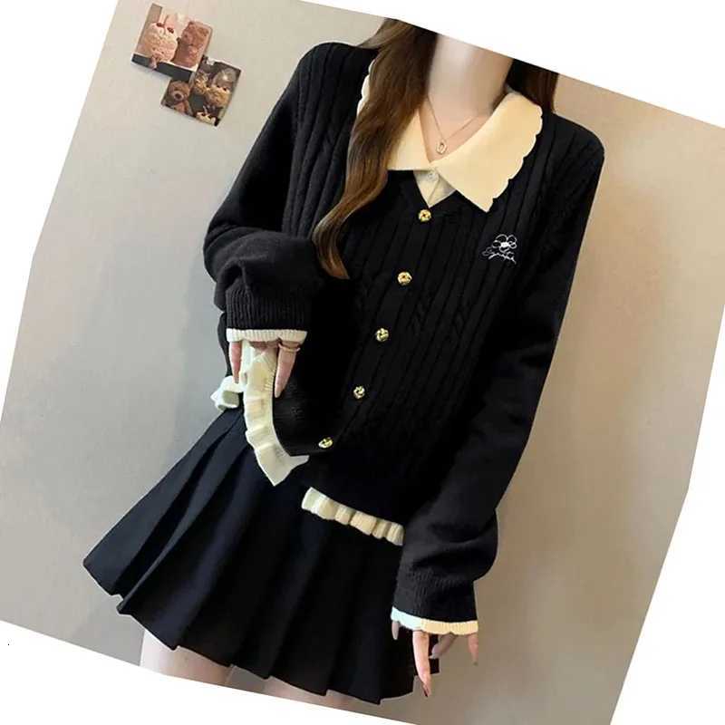 2025 Autumn New Sweater Cardigan Womens Fashion LongSleeved Fake Two Pieces Casual Allmatch Warm Knitwear Female SweaterT251028