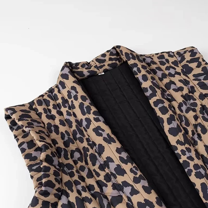 Leopard Print Winter Women Thick Waistcoat Street Style Fashion Elegant Lady Sleeveless Tops Casual Warm Clothing Streetwear 251029
