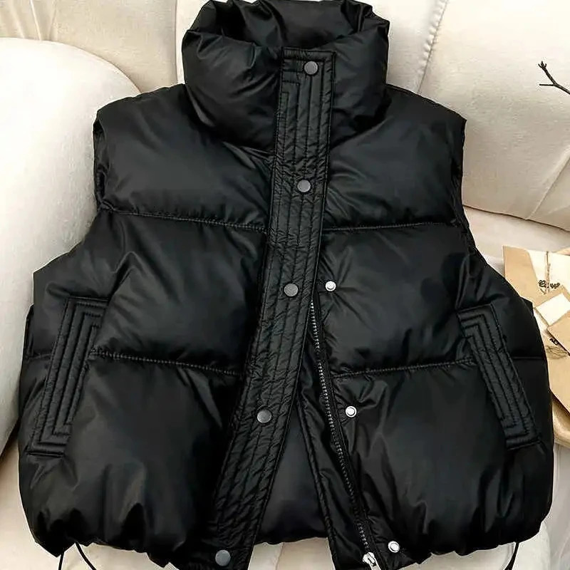 Winter Down Cotton Vest Jacket Womens 2025 Sleevele Stand Parkas Warm Short Vest Coat Female Waistcoat Overcoat Ladies Tops 251029
