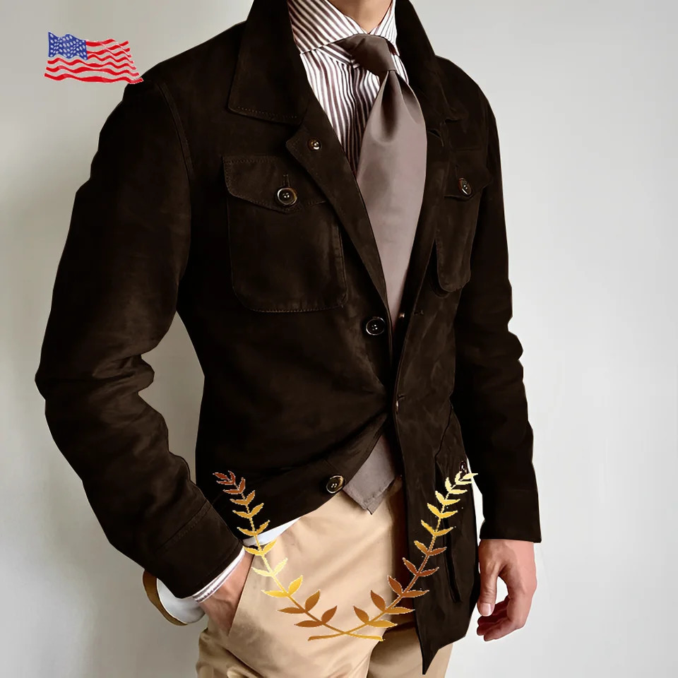 Suede Mens Blazer Casual Jacket Retro n Warm for Autumn and Winter Formal Business Suit Male 251028