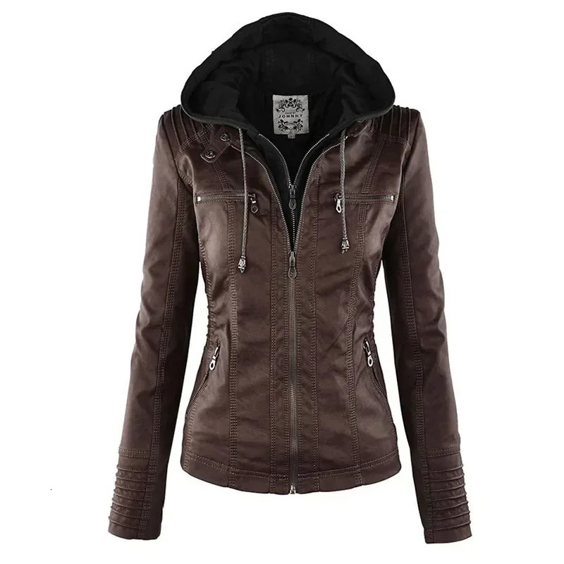 Gothic Faux Leather Jacket Women Coat 2025 Hoodies Winter Autumn Motorcycle Jacket Black Outerwear Leather PU Basic Jacket Coat 251029