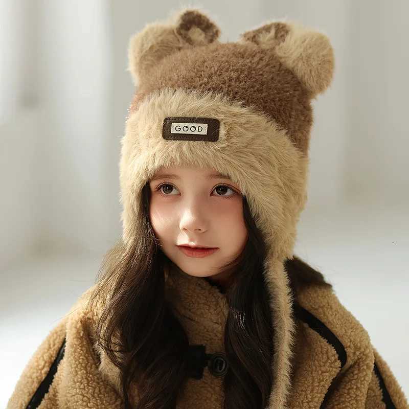 2024 Winter Plush Knit Beanie Hat for Girls Cute Ear Protection Pullover Hats Outdoor Windproof Kids Thickened Warm Cap 310Y251028