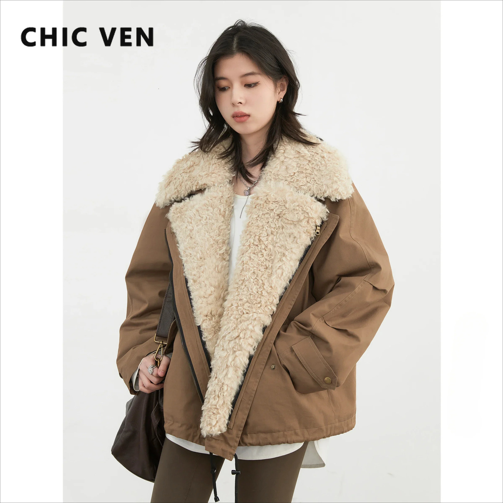 CHIC VEN Women Coats Streetwear Loose Casual Retro Motorcycle Cotton Jacket Thick Warm Female Overcoat Autumn Winter 251028
