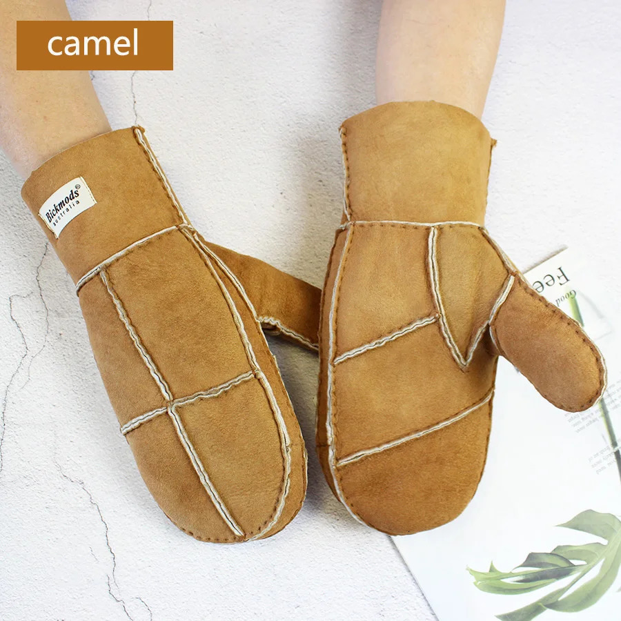 Winter Warm Mens Genuine Leather Sheepskin Fur Mittens Ladies Thickened Motorcycle Riding Scrub Unisex Black Brown Gloves 251013
