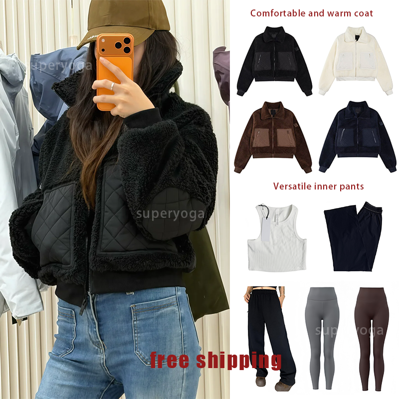 New Yoga Women Clothes Set Stand Collar Zipper Top Underlay vest Pants Style Thickened for Warmth Fall Winter Sports Casual Wear aloliness women clothes jacket