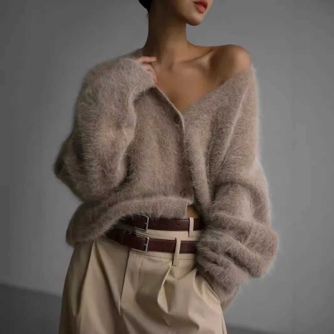 Sueter Mujer Invierno 2025 New Solid Color Imitation Mink Cardigan Feminino Casual Sweater Women Loose KnitwearT251028