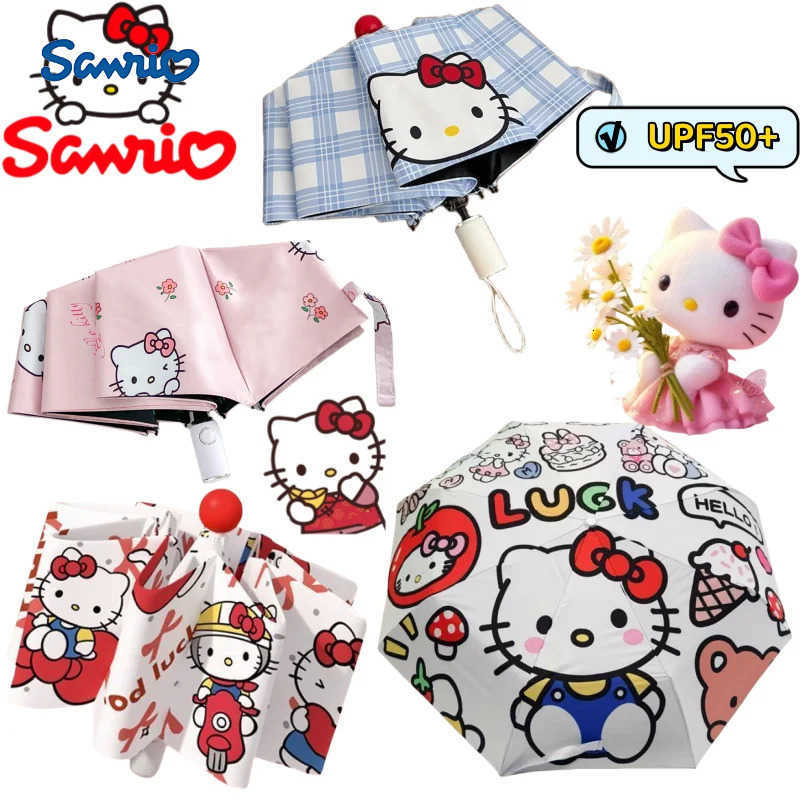 Sanrio Sanrio Hello Kitty Automatic Umbrella Creative Highvalue Cute Printed Thickened Strong Black Rubber Sunscreen Sunshade Umbrella L251029