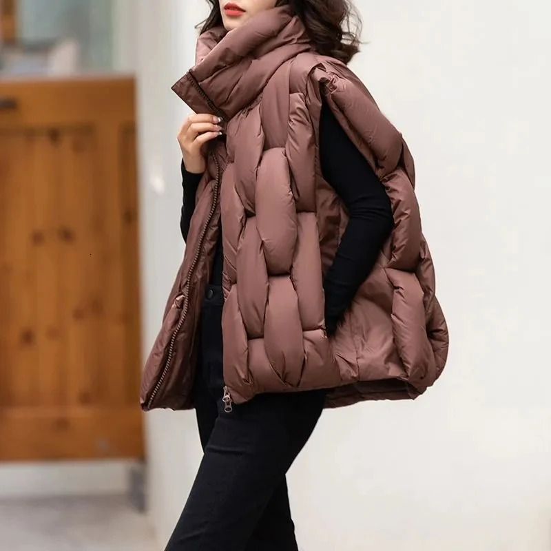 Women Thick Vest y ner Square Weave High Collar Warm Casual Oversized Puffer Bubble Sleeveless jacket 251027