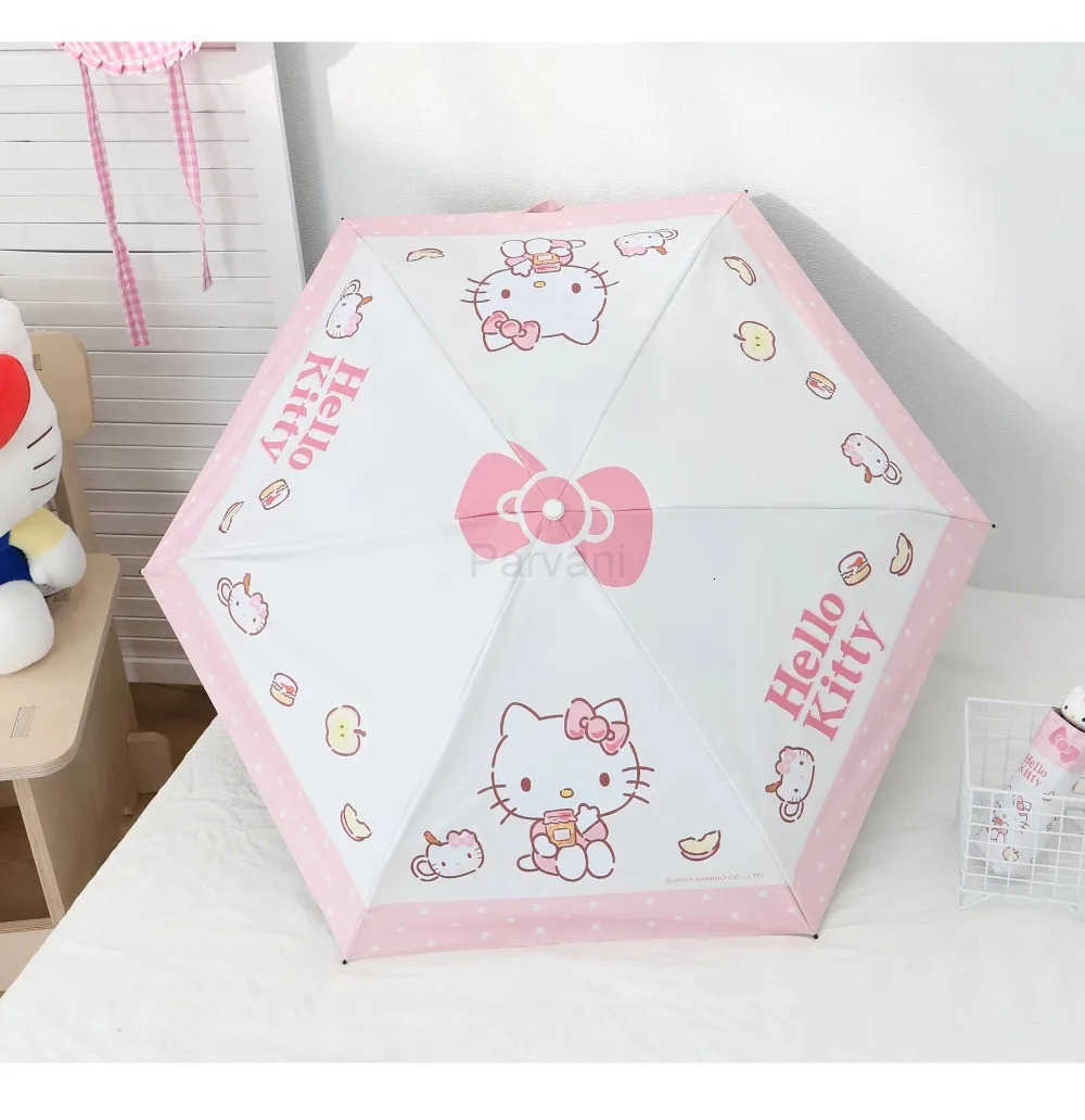 Sanrio Sanrio Hello kitty 3D Five Fold Umbrella Cute Cartoon Cute Girl Heart Clear Rain Dual purpose Umbrella L251029