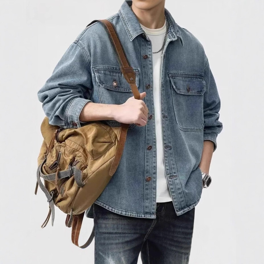 American Style Trendy Brand Workwear Long Sleeve Denim Shirt Men's Spring And Autumn New Designer Jacket Loose Washed Shirt Jacket Men