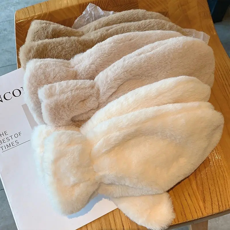 Women Cute Lovely Sweety Soft Solid Plush Fluffy Winter Keep Warm Gloves Cold Protection Windproof Thickened Mittens 251029