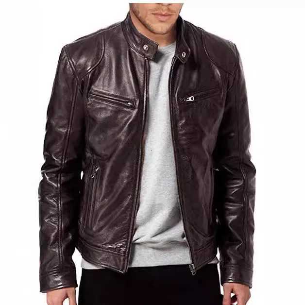 Men Leather Jacket PU Leather Stand Collar Suede Coats Spliced Stand Collar Cardigan Zipper Jackets Long Sleeve Moto BikeT251029