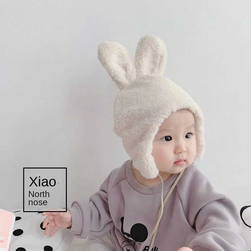 Cute Cartoon Bunny Ear Caps For Kids Winter Warm Hat Toddler Baby Kids Solid Color Kids Boy Girl Earflap Hats Bonnet Gorras251028