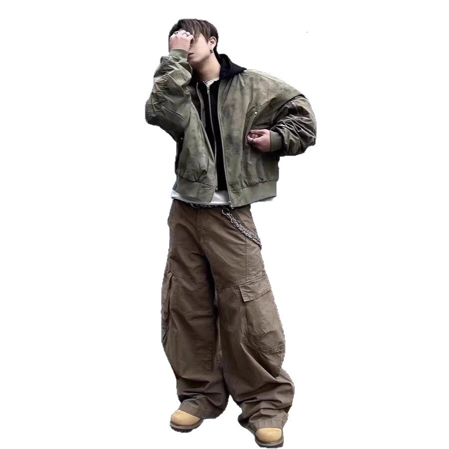 Spring And Autumn New American Style Designer Jacket Fake Two-piece Tie-dye Hooded Jacket For Men And Women Loose Casual Bomber Jacket Trendy