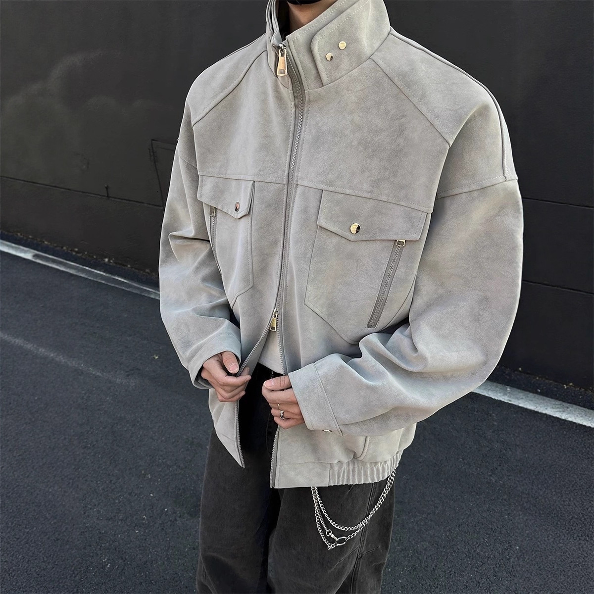 American Designer Jacket Street Style Motorcycle Leather Jacket For Men 2025 Autumn New Loose Casual Turn-down Collar Coat