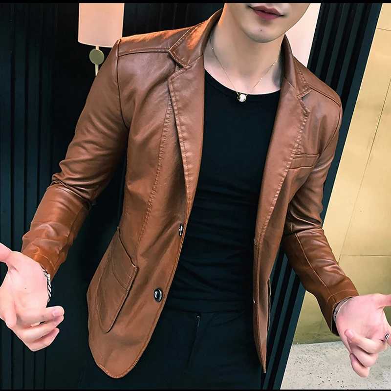 Autumn Mens Leather Jackets Fashion Men Retro Streetwear Biker Jacket Men Lapel Business Windbreaker PU Leather Coats ClothingT251029