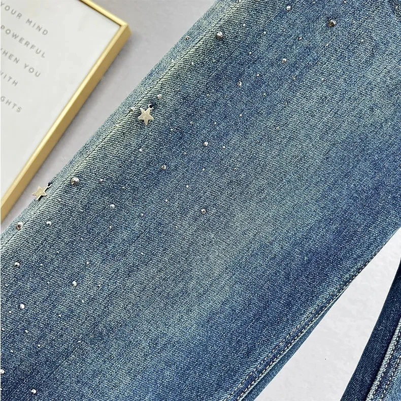 Heavy industry Denim diamond Studded Wide leg pants For women 2025 Autumn High waisted Loose Straight leg Jeans Female 251029