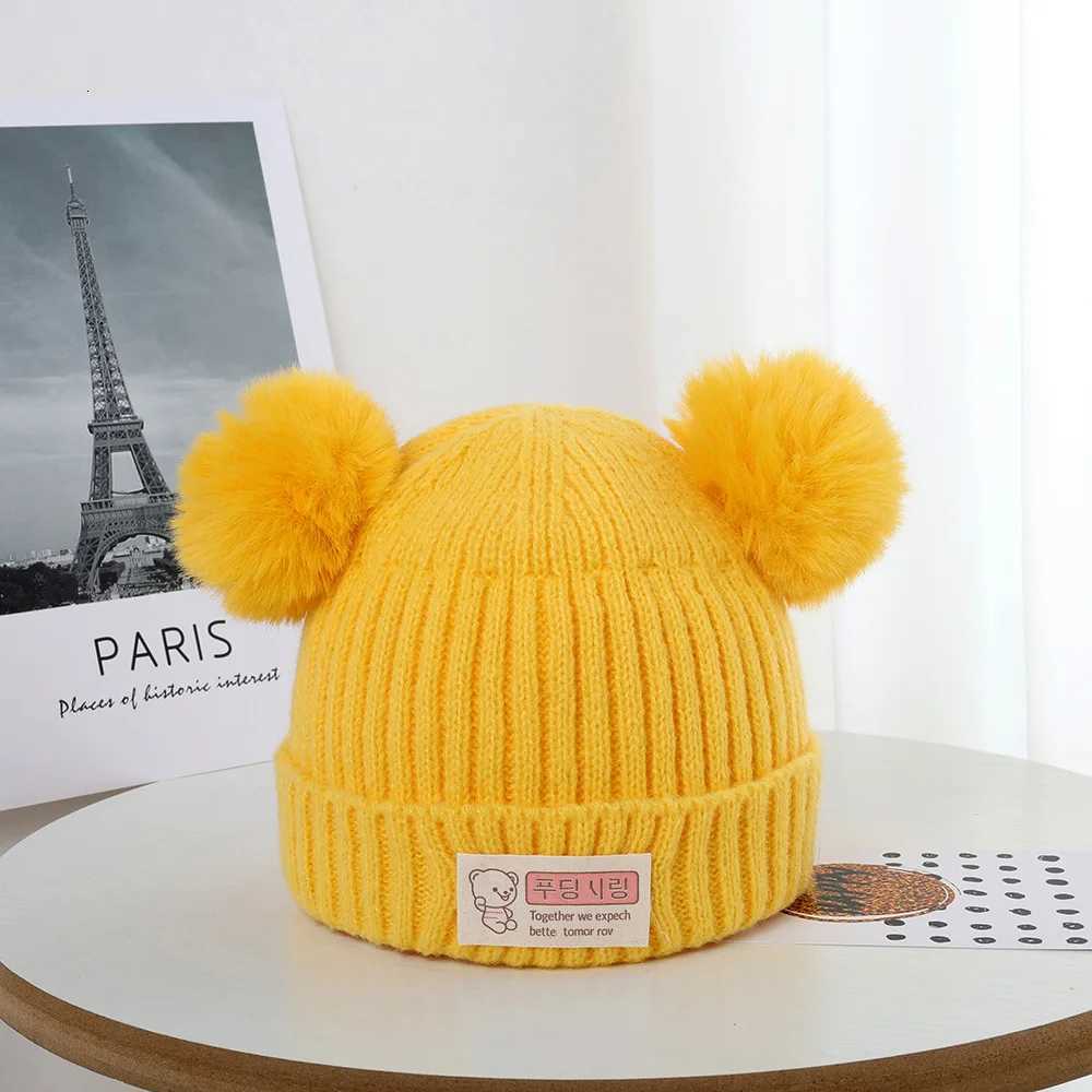 Spring Autumn Winter Baby Hat Cute Baby Double Ball Hat Korean Knitted Hat 02 Year Old Childrens Hat251028