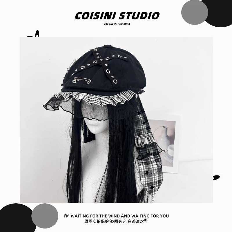 Vantage Punk Style Designer Spice Lace Berets Cap Y2K Spring and Autumn Street Trend Versatile Long Ear Streamer Womens HatsW251029