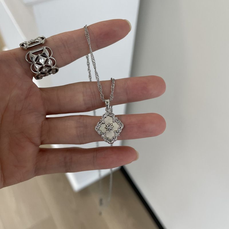 Designer necklace pendant Geometric Square Zircon custom pendant Necklace Women's Shell Titanium Steel Necklace for women tennis necklace free sh