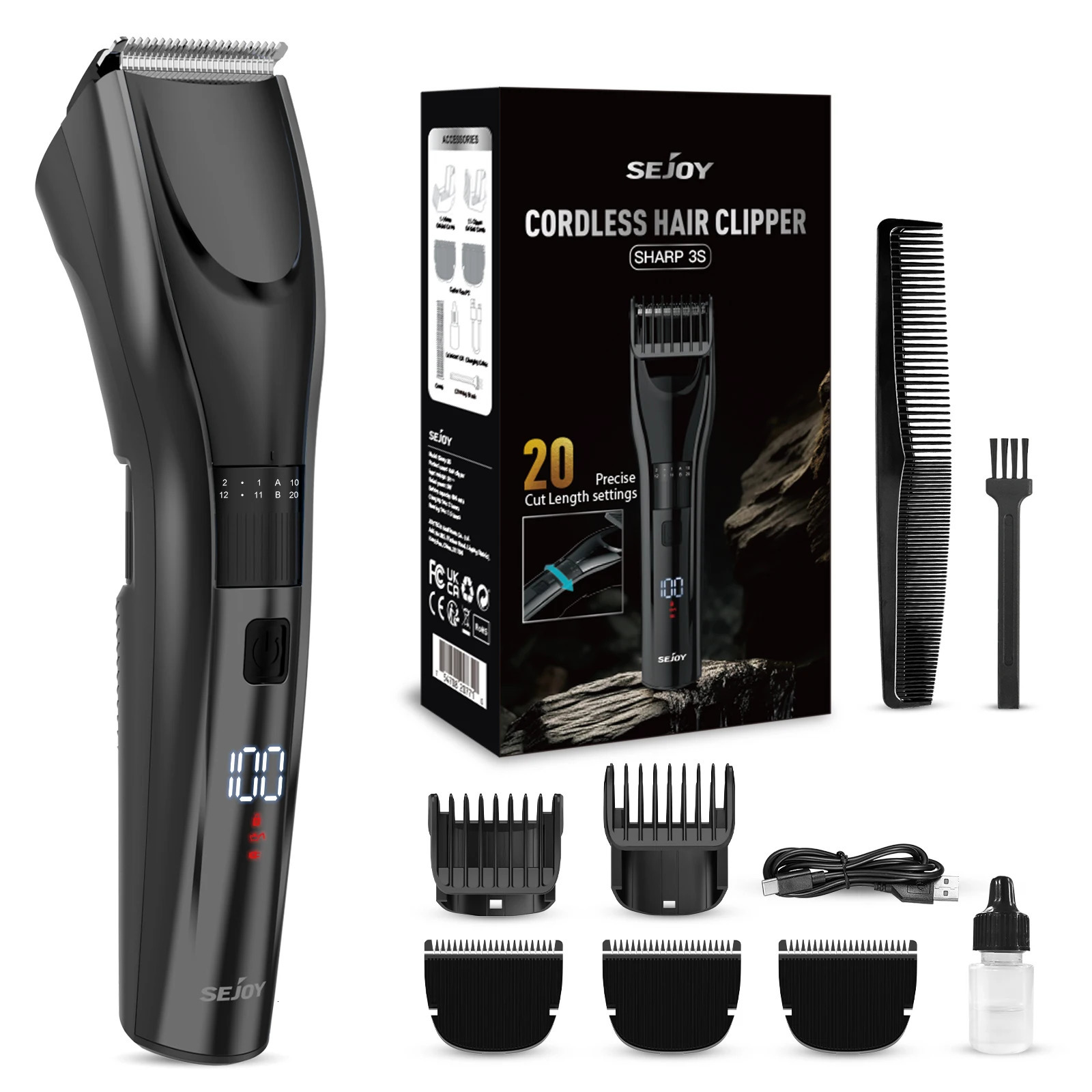 Sejoy Electric Hair Clipper For Men 20 Gears Adjustable Hair Cut Machine Hair Trimmer Professional Rechargeable Hair Cut Barber 251029