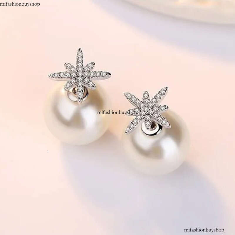 Star Crystal Designer Stud Earrings with Pearl Shining Bling CZ Zircon Dia Stone Elegant Earring Earings Ear Rings Jewelry for Women2024