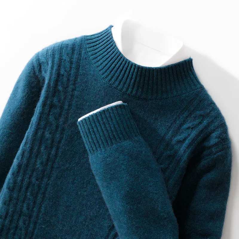 FallWinter Halfhigh Neck Thickened 100 Pure Wool Sweater Mens Twist Longsleeved Cashmere Loose Sweater Bottom Jacket J251029