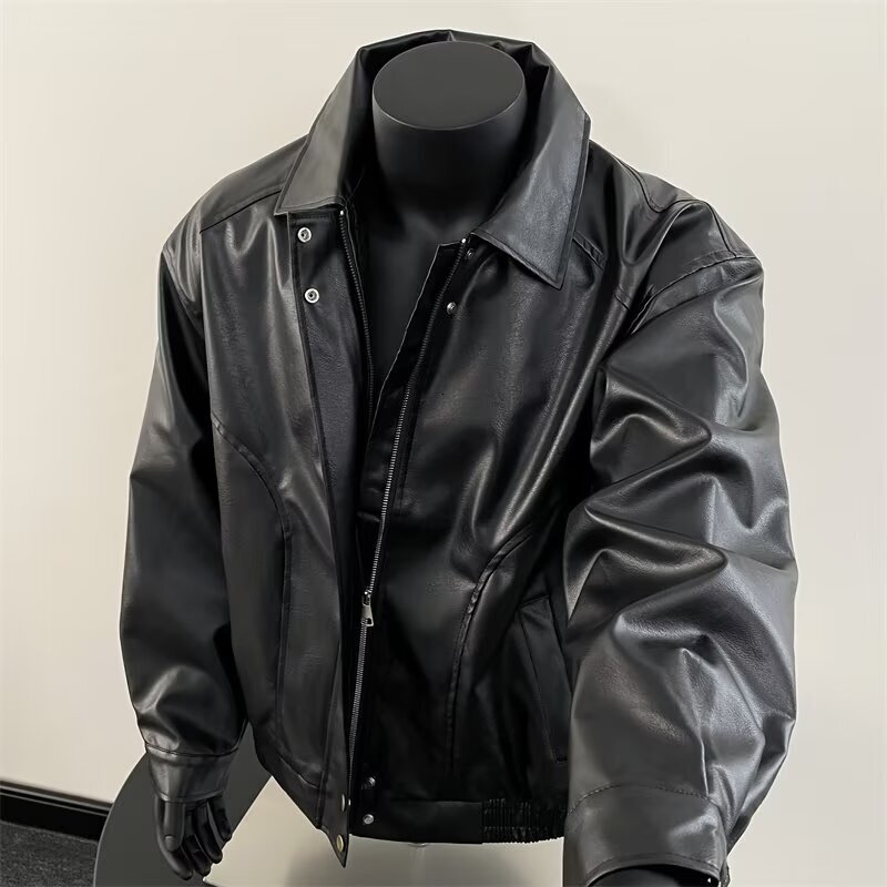 New Versatile PU Leather Jacket American Style Trendy Brand Designer Jacket Leather Coat For Men Spring And Autumn High-end Trendy Turn-down Collar Ja