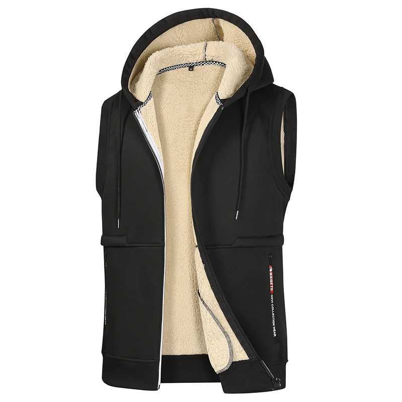 Autumn Winter Mens Lamb Wool Hooded Vest Jacket Men High Quality Vests Brand Fleece Warm Vest Coats Men Thicken Waistcoat Male W251029