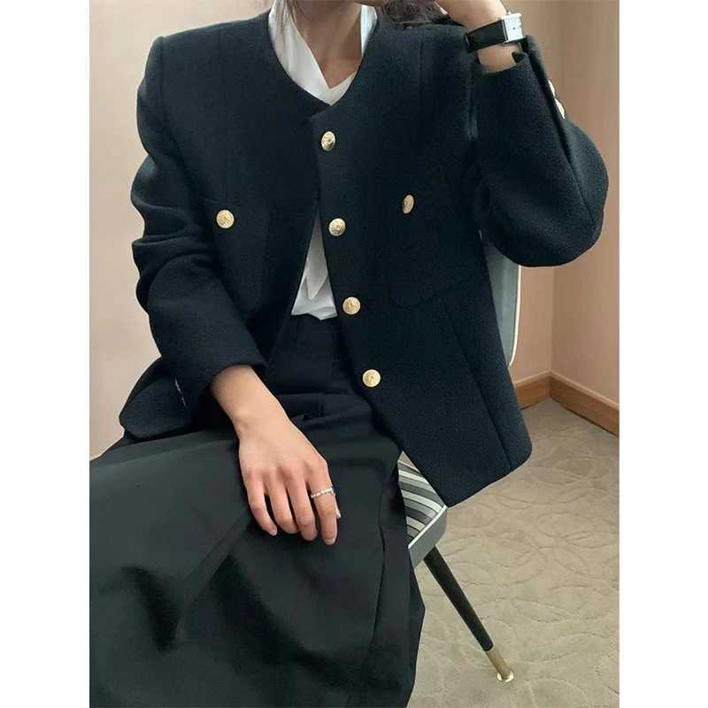MEXZT Elegant Cropped Tweed Jacket Women Fashion Black Long Sleeve Coats Fall Winter Korean Single Breasted Short Outerwears New1 Y251105