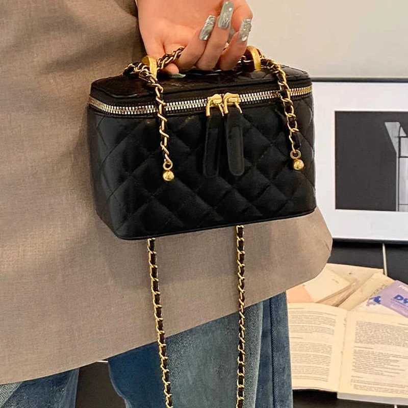 Highgrade Box Shape Crossbody Bags Women Korean Style Summer Versatile Double Zippers Chains Single Shoulder Bucket Bags W251029