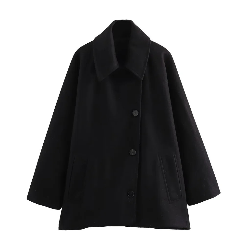 UNIZERAShort Blended Coat for Women Casual Polo Neck Personalized Top Cloak Sleeve Winter 251029