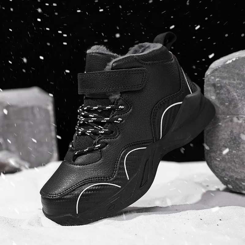 Luxury Boys Snow Boots Outdoor Children Plush Sneaker 2025 New PU Leather Nonslip Black Casual Sports Shoes for Boy L251028 XJ260303