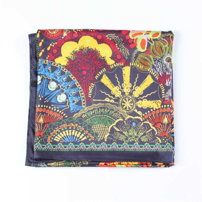 POBING Silk Scarf Women Large Shawls Money Tree Print Stoles Square Bandana Luxury Kerchief Hijab Female Foulards 130CMW251029