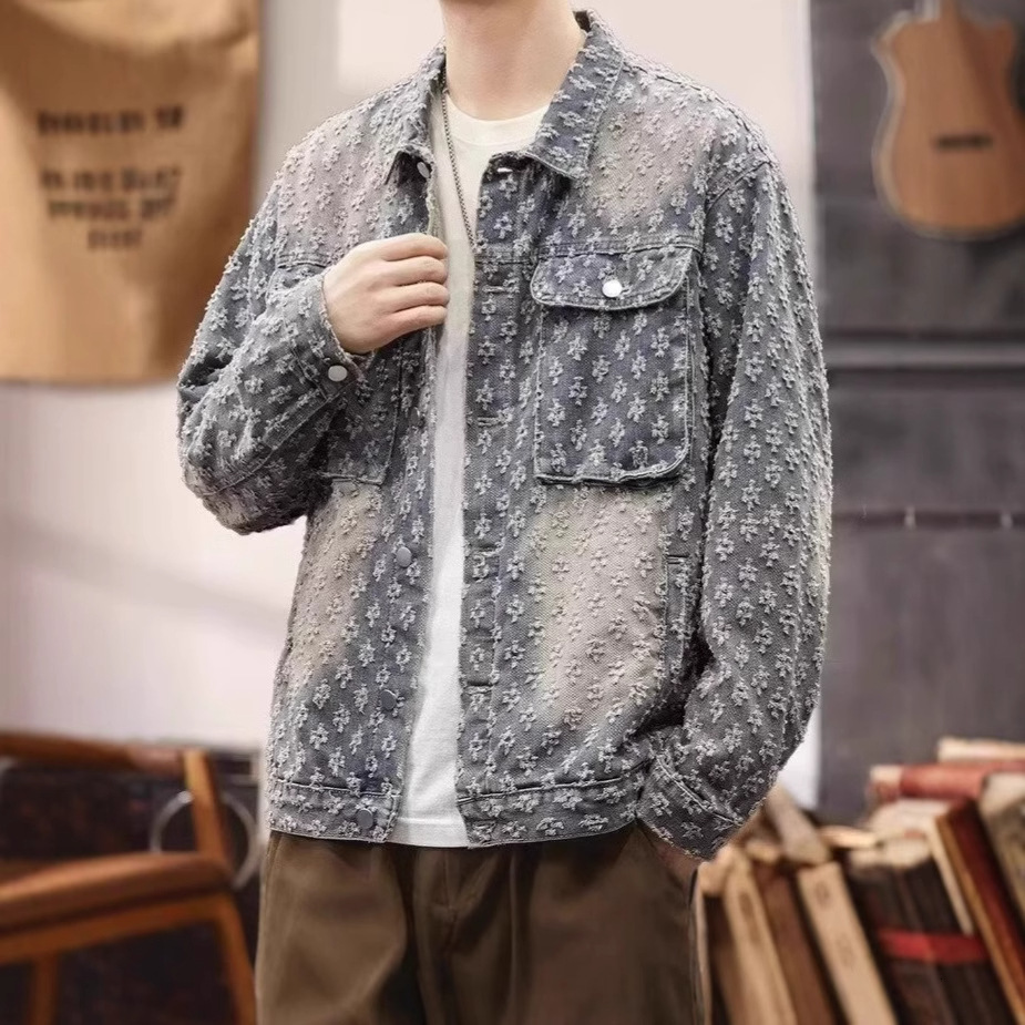 American Style Trendy Brand Designer Jacket Spring And Autumn New Niche Design Printed Denim Jacket Unisex Loose Jacket Top Trendy