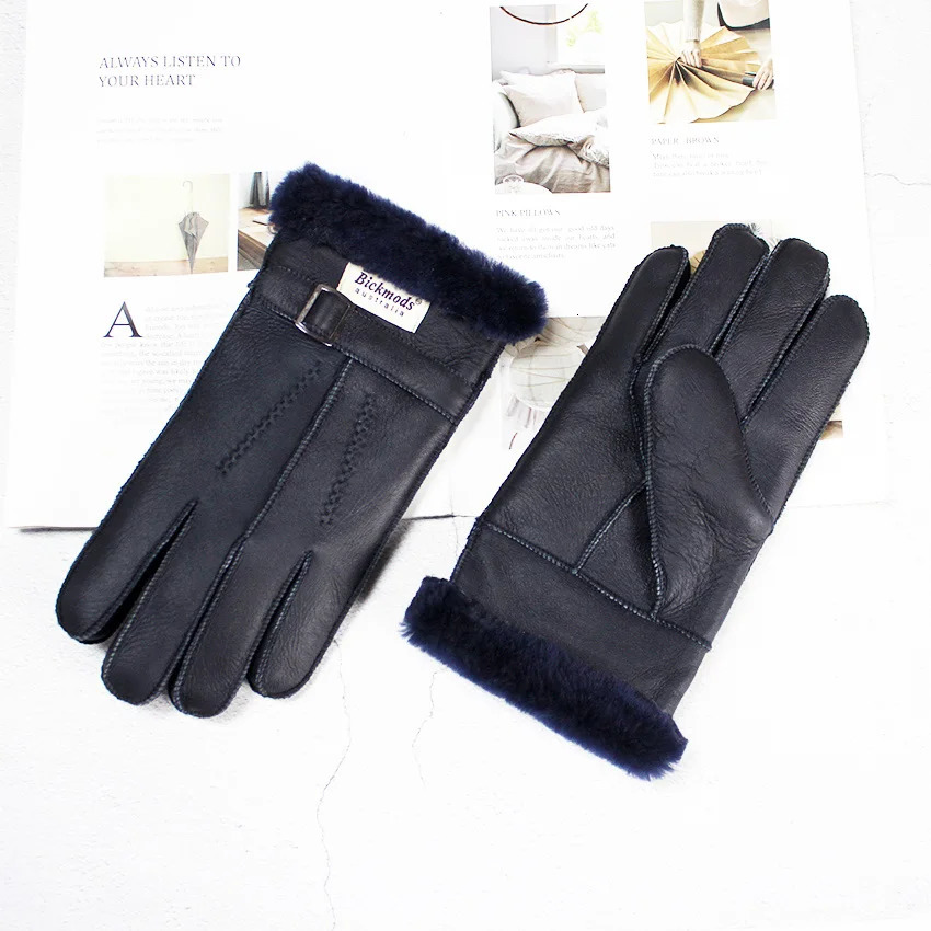 Sheepskin Fur Gloves Mens Thick Winter Warm Large Size Outdoor Windproof Cold Hand Stitching Sewn Leather Finger Gloves 251029