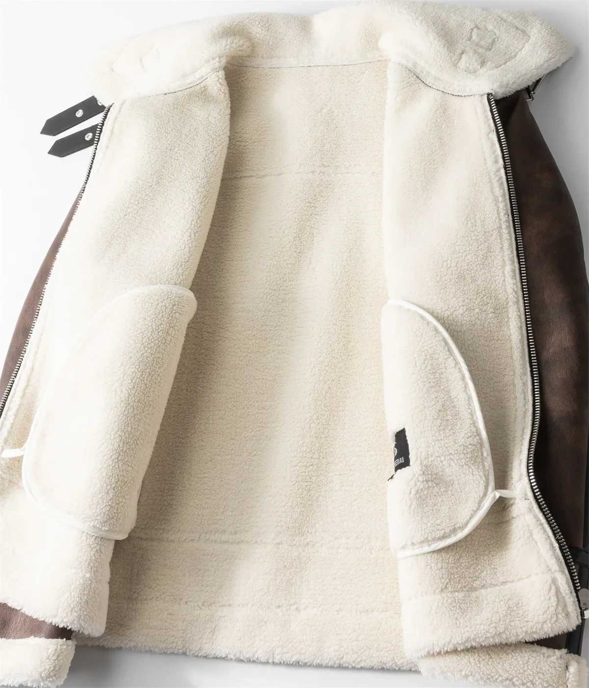 2025 Lamb Cashmere Solid Color Leather Jacket Zipper Men Fleece Plus Velvet Coats Warm Fashion Brand Male Casual Work PU JacketT251029