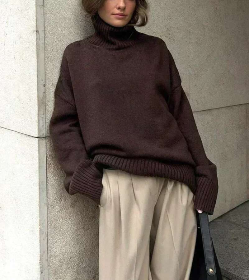 Autumn Women's Knitted Sweater Oversize High Collar Yellow Pullover Soft Winter Warm Vintage Red Sweaters For Women Women Sweater Designer Sweate