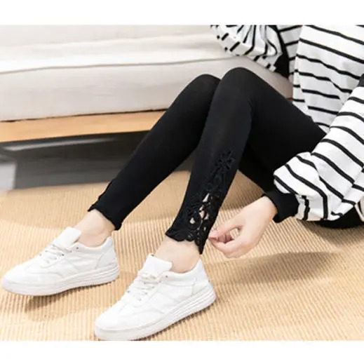 Women Fashion Solid Contrast Lace Skinny Leggings UltraComfortable AllSeason Essential for Women Womens Clothing 251029