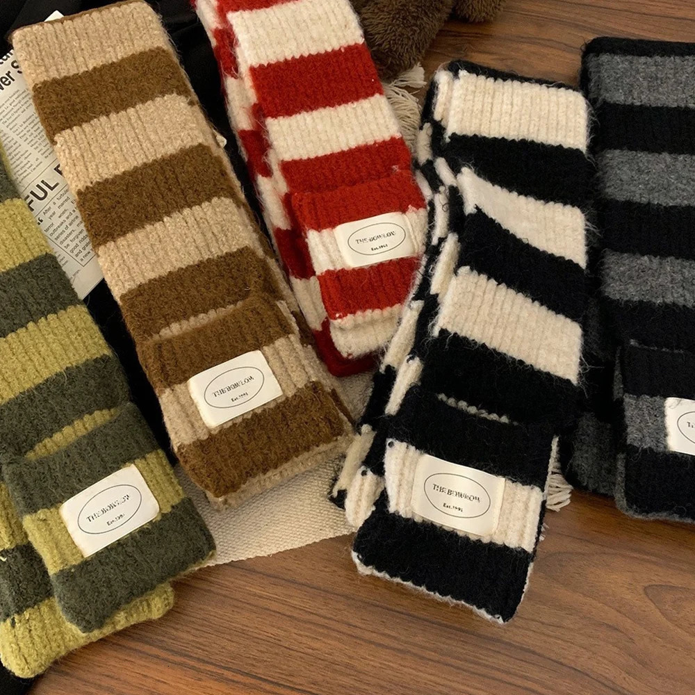 Y2K Black White Striped Knitted Wool Scarf Women Winter Retro Scarf Fashion Korean Thin Narrow Long Scarf Thicken Neckerchief 251029