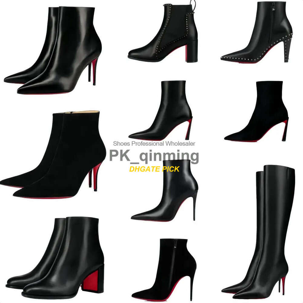 Boots designer womens brand heels booties women dress shoes Red Shiny BottomBoots Toe High Heels 8cm 10cm 12cm Stiletto Genuine Leather Woman Boots Pumps