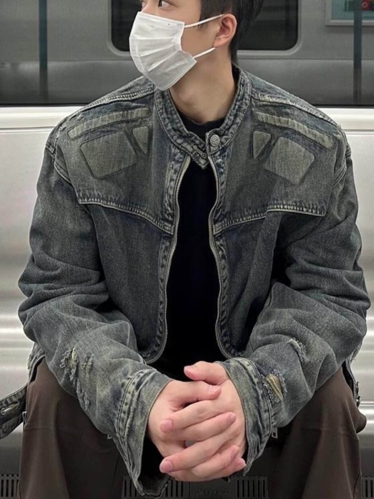 New American Style Designer Jacket Washed Vintage Spring Autumn Denim Jacket For Men Loose Stand Collar Casual Zipper Jacket Top