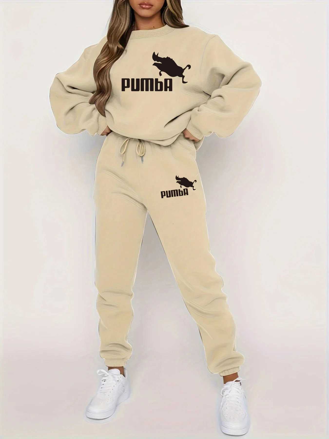 luxeryWomens autumn and winter hiphop strt casual letter pattern printed round neck sports shirtsports pants set warm clothing designer C251029