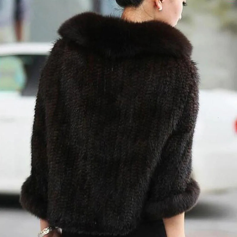 Ladies Autumn Winter Genuine Knitted Mink Fur Shawls Fox Fur Collar Women Fur Pashmina Wraps Bridal Cape Coat Jacket 251029