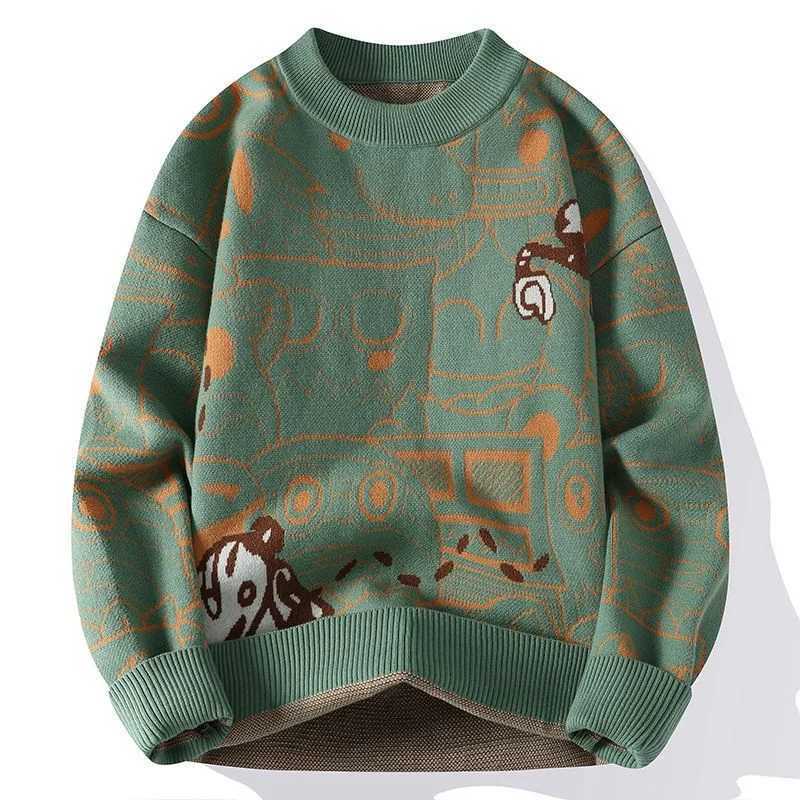 Autumn and Winter High School Students Trendy Versatile Thick Bottom Sweater Knitted with Velvet Warm Fashion Mens Sweater J251029