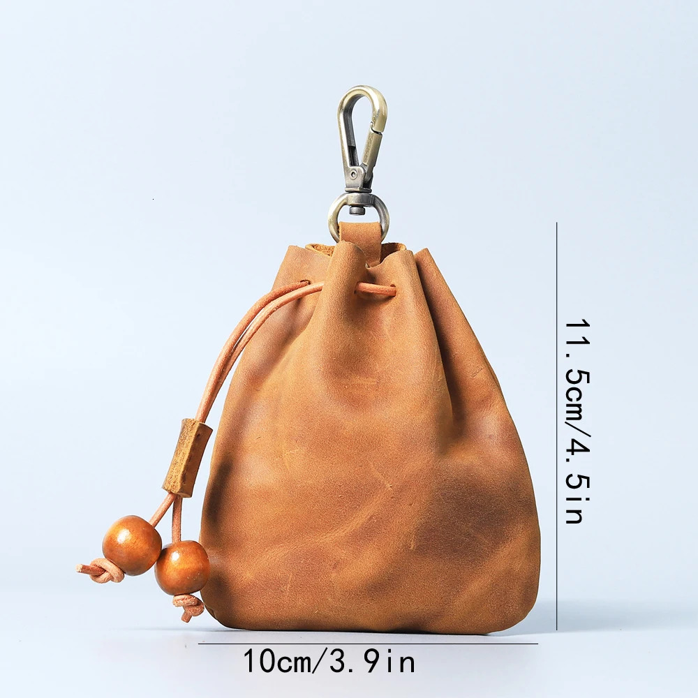 Multi Functional Genuine Leather Coin Purse Key Holder String Money Bag Waist Pouch Retro Cowhide Wallet Travel Supplies 251029
