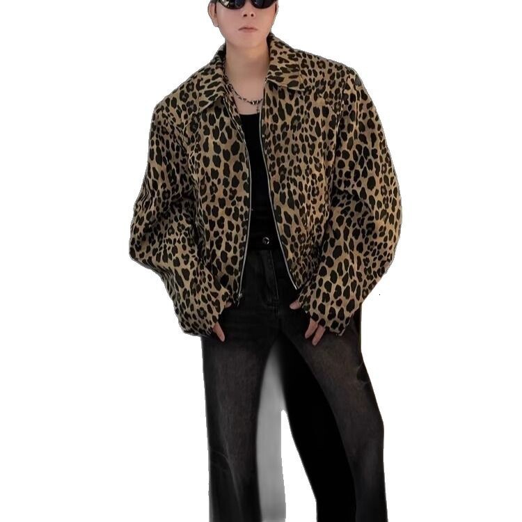 American Style Leopard Print Jacket For Men Spring And Autumn, High-end Feel Cool Short Jacket Trendy Brand Designer Jacket High Street Vibe Style Jac